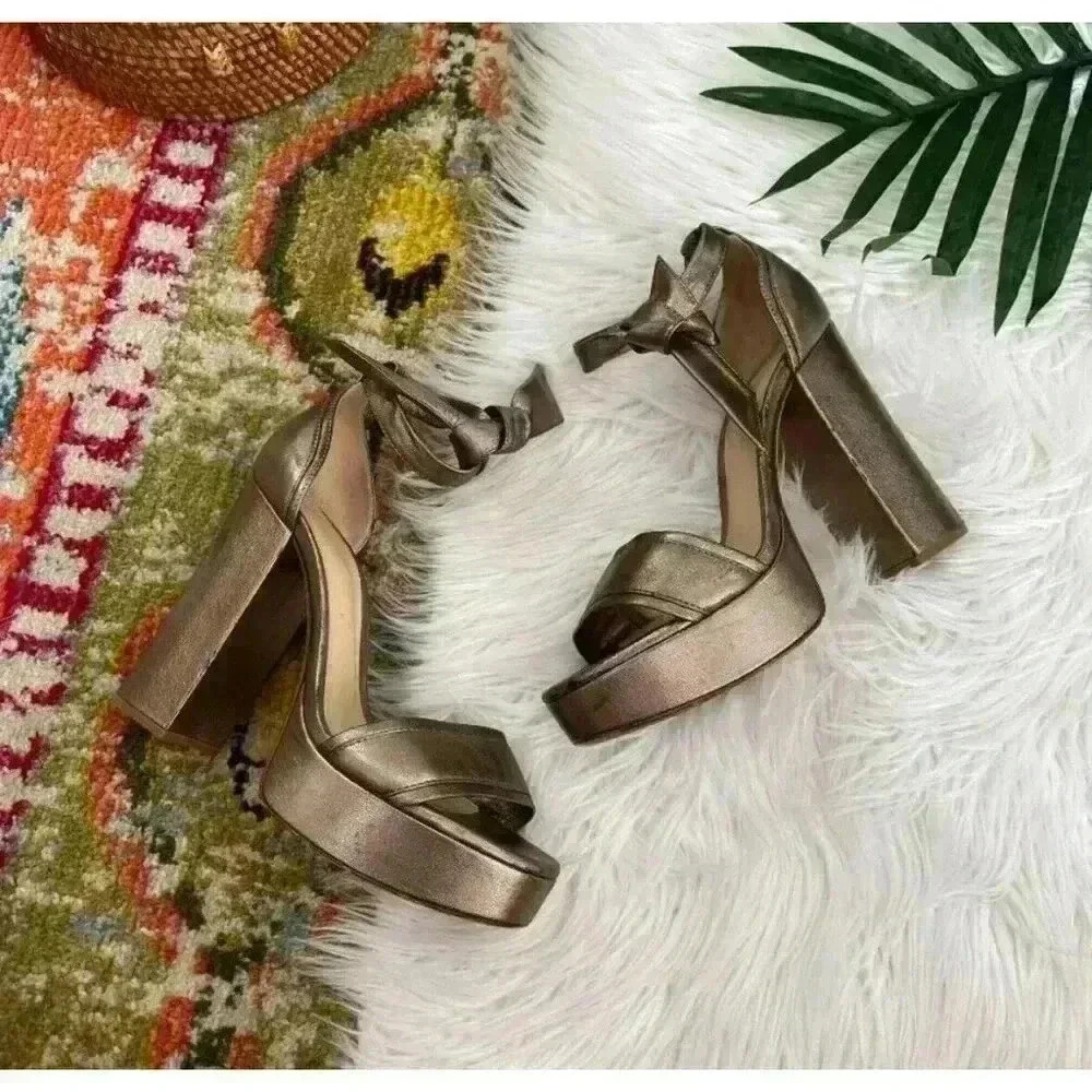 Alexandre Birman Metallic Leather Celine Sandals Size 37.5 Bronze